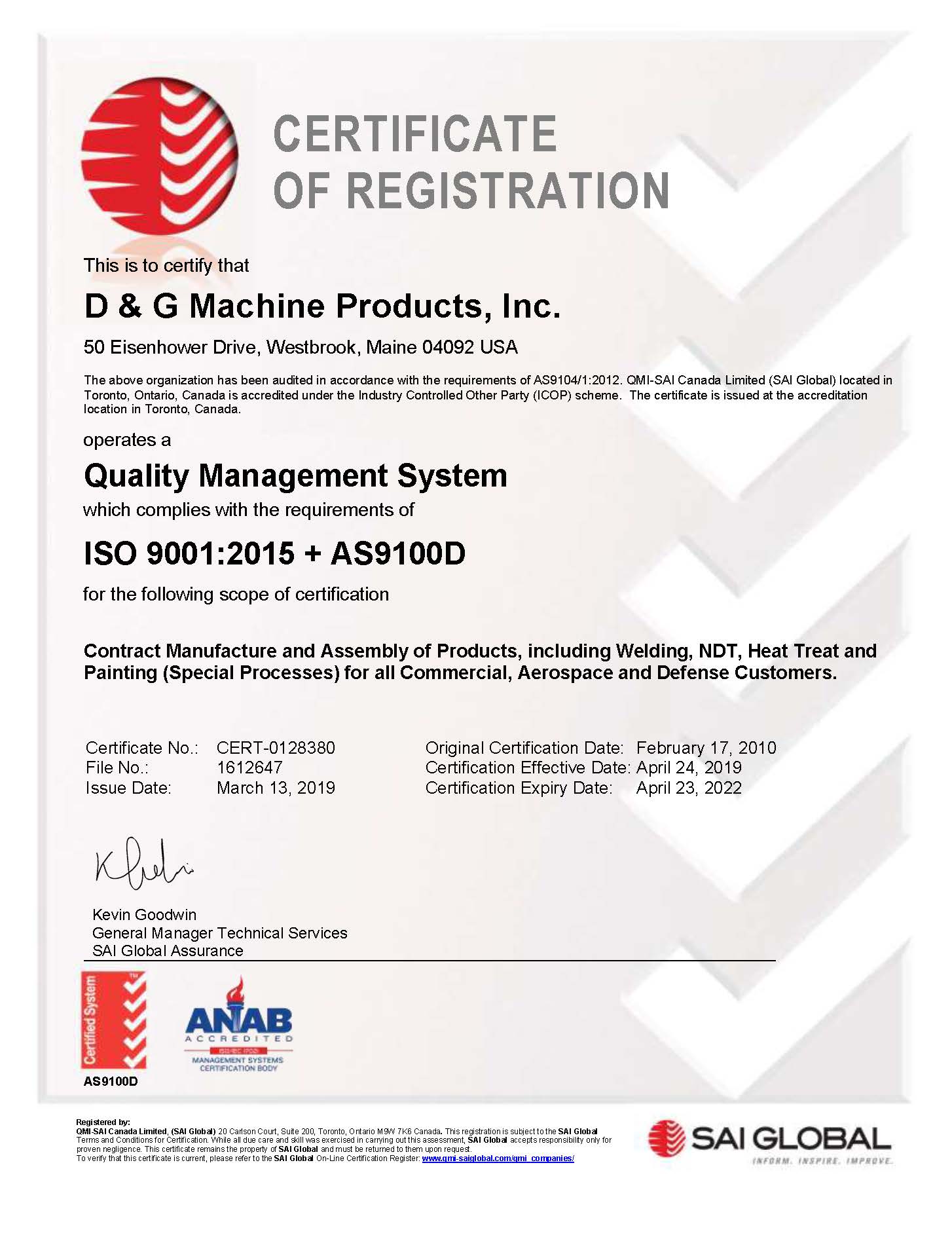 D&G Machine Products Incorporated Quality