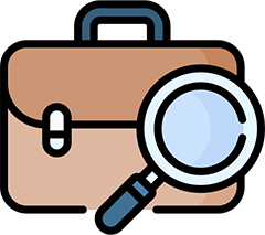 a small icon of a suit case and magnifying glass